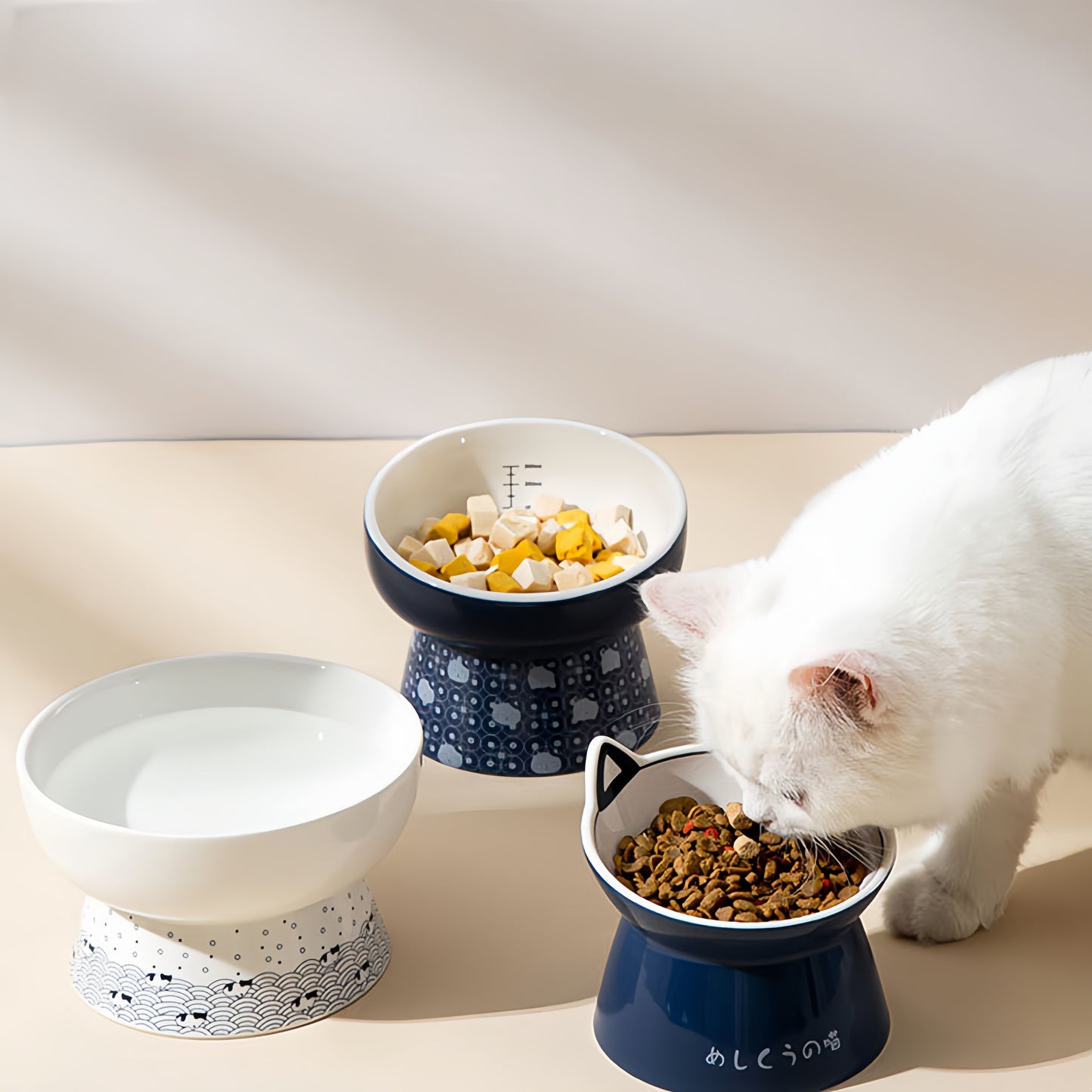 Japanese-Style Ceramic Double Bowl | Anti-Spill Food & Water Bowl for Cats and Dogs