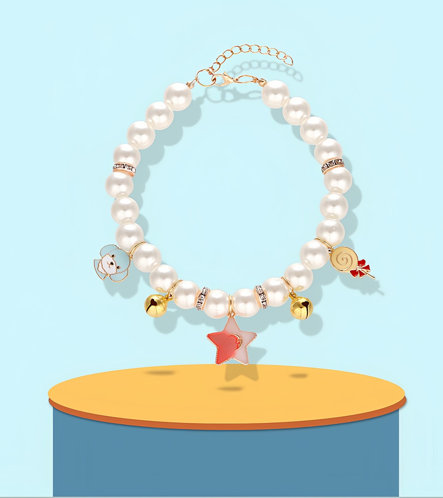 Faux Pearl Cat Collar with Bell | Charming Star, Crown, Sailboat & Red Lips Designs