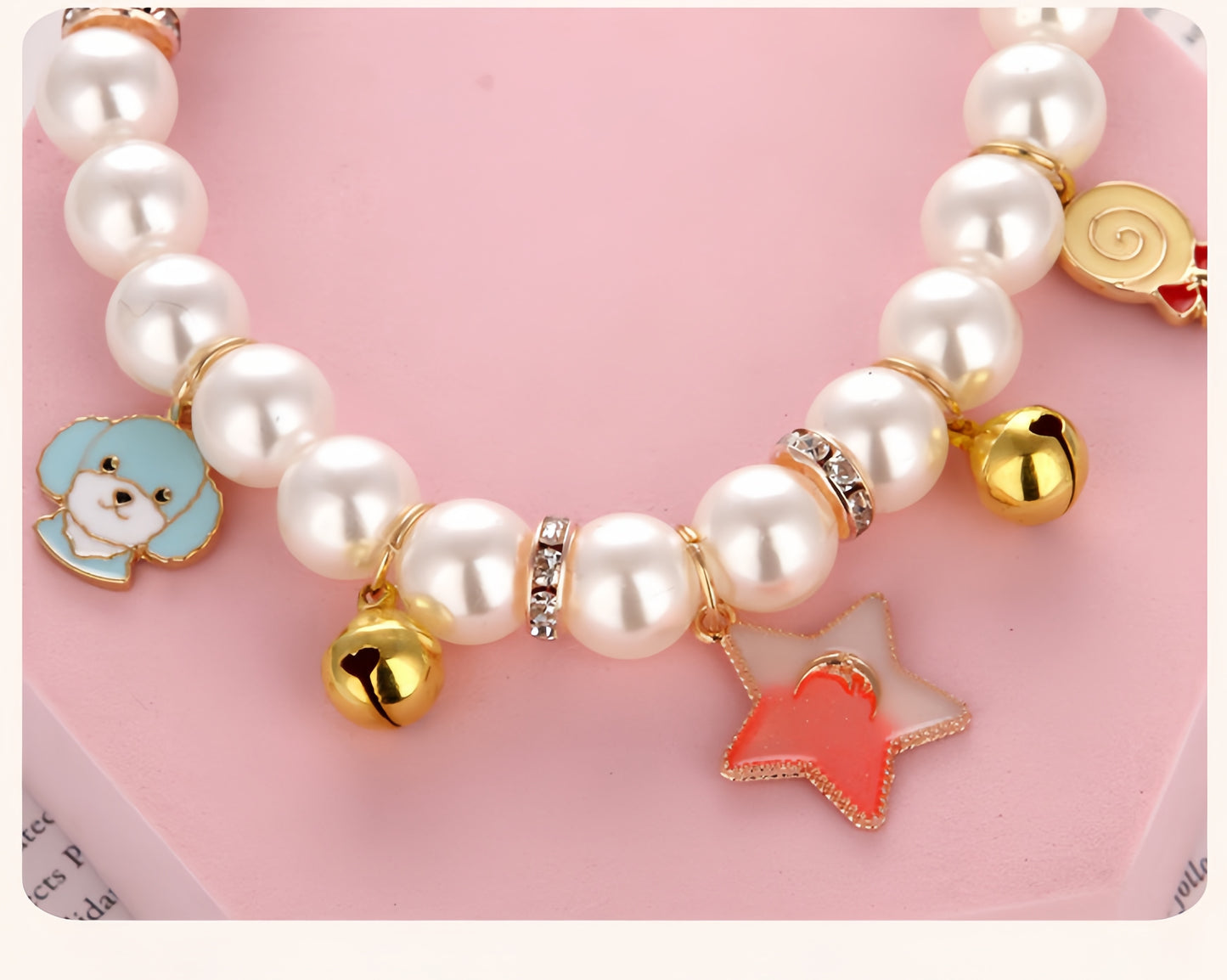 Faux Pearl Cat Collar with Bell | Charming Star, Crown, Sailboat & Red Lips Designs