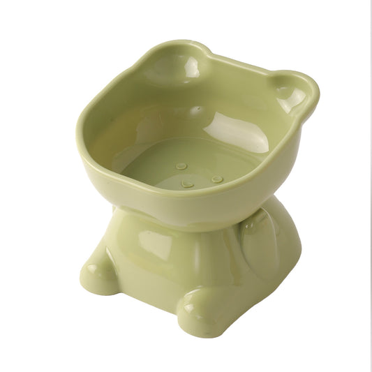 Ergonomic Bear-Faced Cat Bowl – Anti-Spill Elevated Dish for Neck Protection & Clean Feeding
