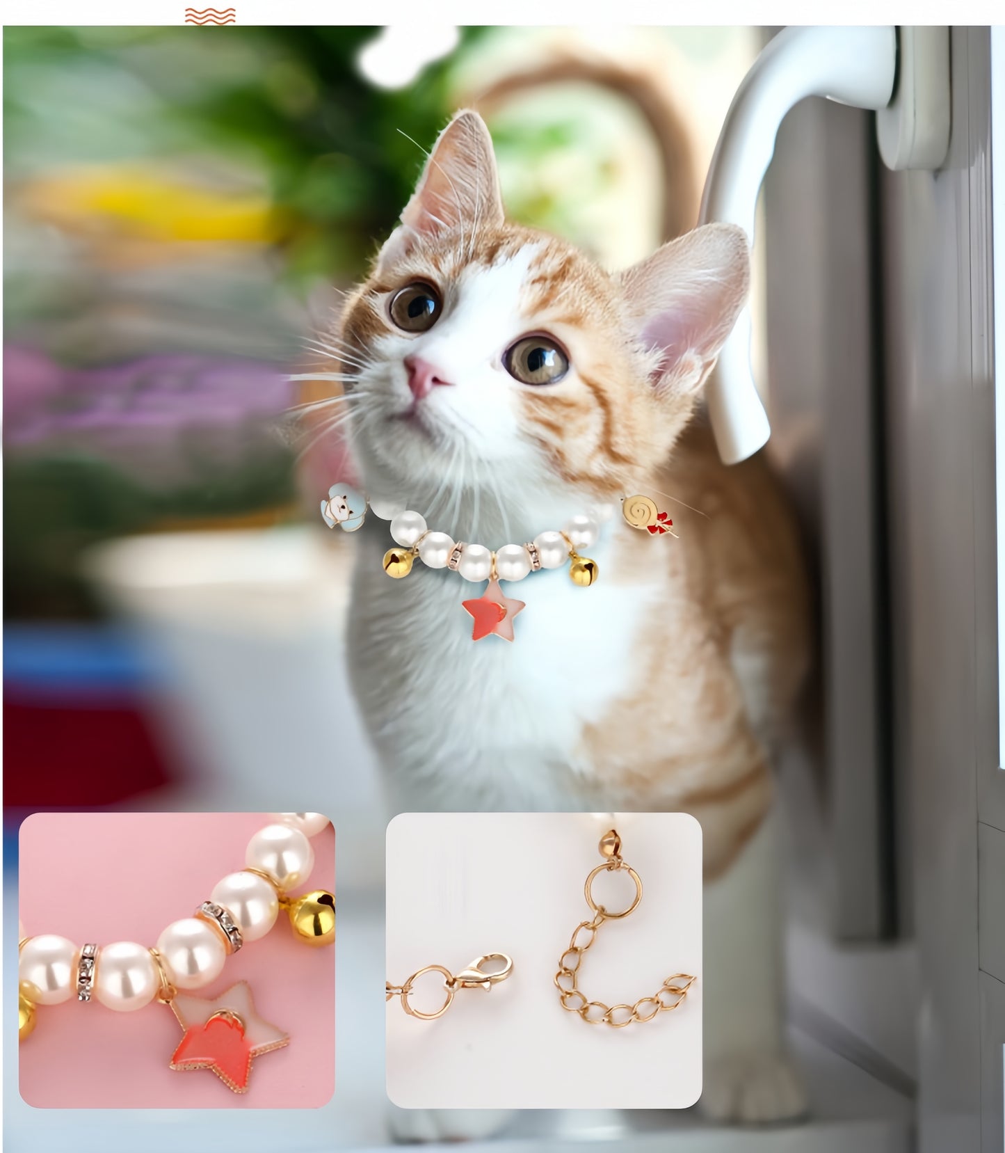 Faux Pearl Cat Collar with Bell | Charming Star, Crown, Sailboat & Red Lips Designs