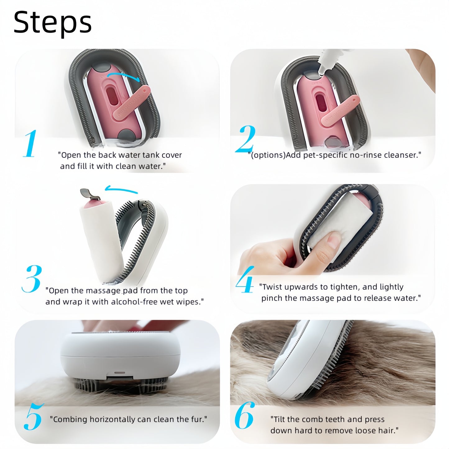 4-in-1 Cat Grooming Brush with Water Tank | Pet Hair Remover & Sticky Comb for Cats and Dogs